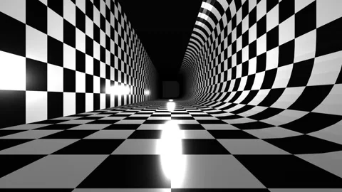 Abstract Black And White Checkerboard Tunnel Animation Video stock 343554981