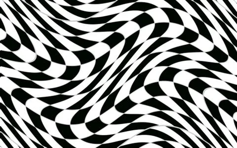 Abstract black and white checkered pattern with distortion effect Stock Illustration