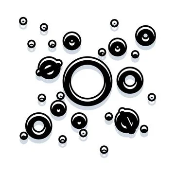Abstract black and white circles floating background design Illustrazione stock