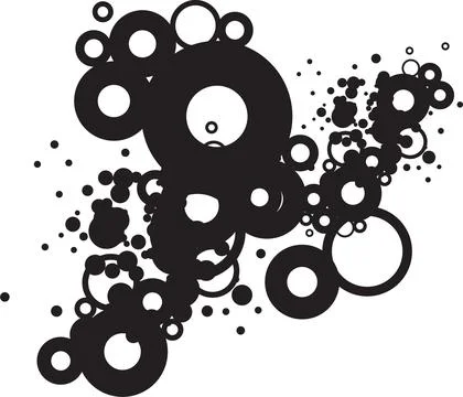 Abstract Black and White Circles and Dots Pattern, Dynamic Composition, Modern Stock Illustration