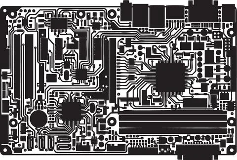 Abstract Black and White Circuit Board Vector Illustration Illustrazione stock