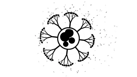 Abstract black and white circular motion graphic with branching elements. Stock Footage 341907926