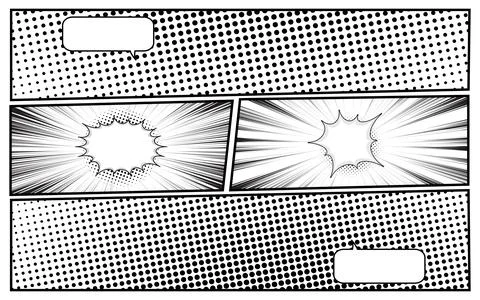 Abstract black and white comic page background art template. Stock Illustration
