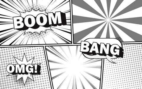 Abstract black and white comic cartoon with set. Stock Illustration