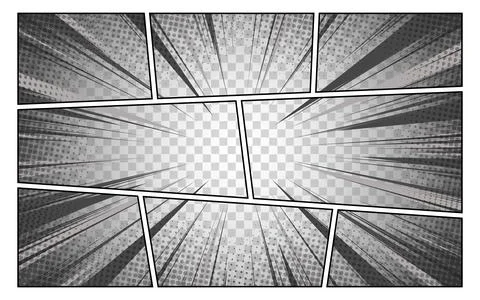 Abstract black and white comic page background art template. イラスト素材