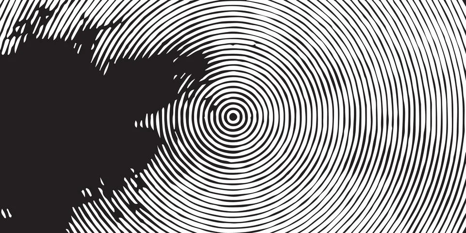 Abstract black and white concentric circles pattern with ink splash graphic イラスト素材