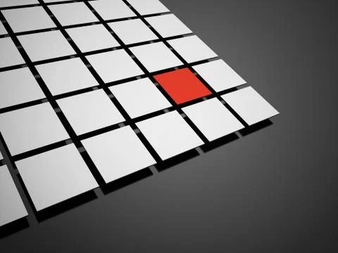 Abstract black and white cubes one is red background rendered Stock Illustration