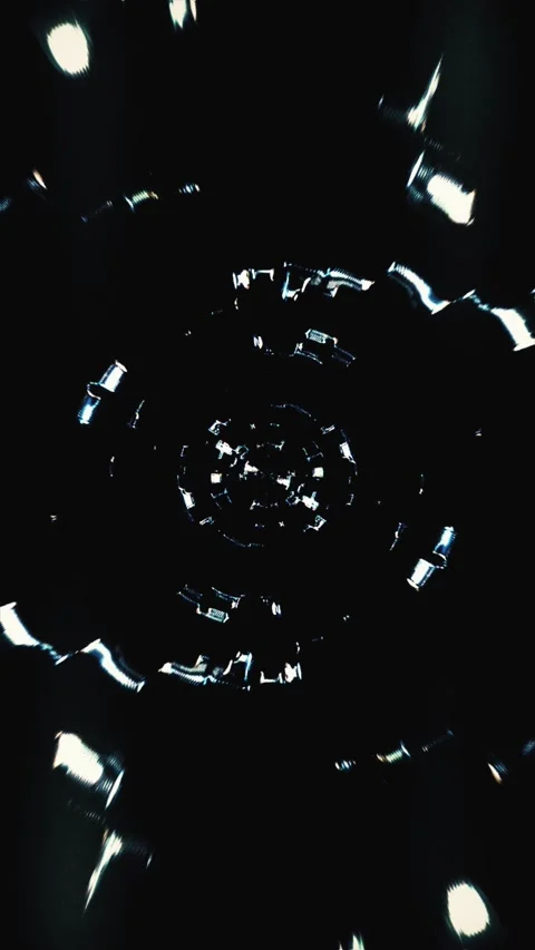 Abstract Black and White Digital Tunnel Loop with Glowing Futuristic Light Stock Footage 336001803
