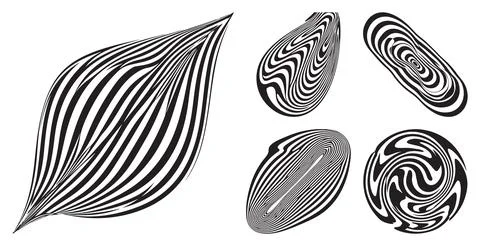 Abstract black and white distorted stripe patterns on white background featuring Stock Illustration
