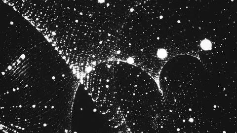 Abstract black and white dynamic fluid particle lines and starry dust backdro Stock Illustration