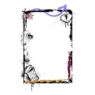 Abstract black and white frame in graffiti style, with broken heart, trash can Stock Illustration