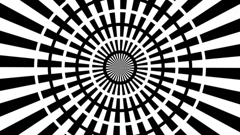 Abstract black and white geometric pattern with concentric radiating circle.. Stock Footage 343634236