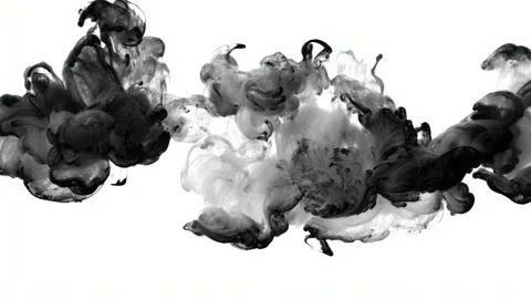 Abstract black and white ink cloud swirl in water on white background, digi.. Stock-Footage 342041223