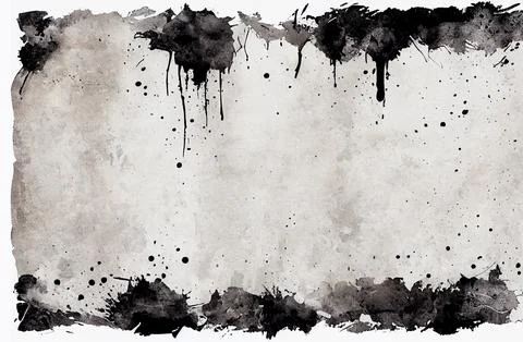 Abstract black and white ink painting on grunge paper texture. Stock Illustration