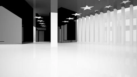 Abstract black and white interior with future columns and decor Stock Footage 85005881
