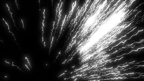 Abstract black and white light streaks burst across a dark background, creati Stock Footage 328707392