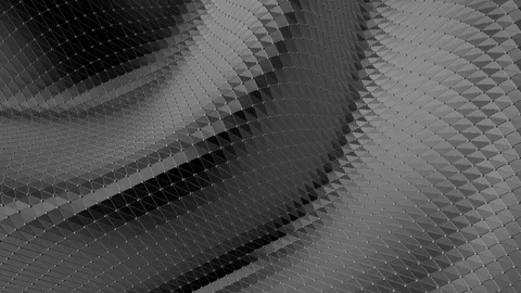 Abstract black and white low poly waving 3D surface as CG background. Grey Stock Footage