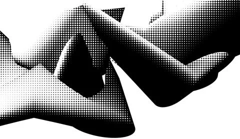 Abstract black and white modern retro halftone shaded bent ribbon geometric.. Stock Illustration