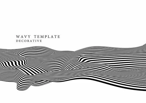 Abstract black and white op art lines pattern swirl wavy decorative template. Stock-Illustration