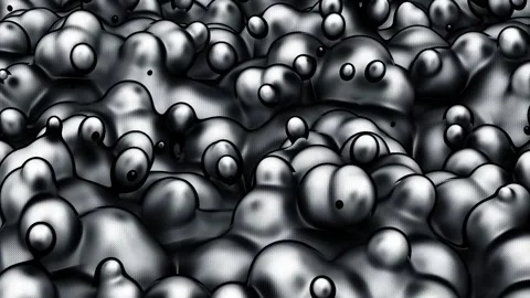 Abstract Black and White Organic Shapes Morph and Bubbles Rise - Textured Stock Footage 330484297