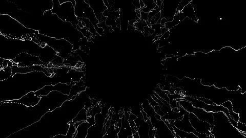 Abstract Black and White Particle Vortex with Radiating Wavy Lines Non-Loop.. Stock-Footage 344307916
