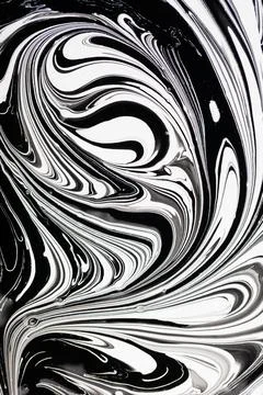 Abstract black and white pattern. swirls on liquid glossy paint surface Stock Illustration