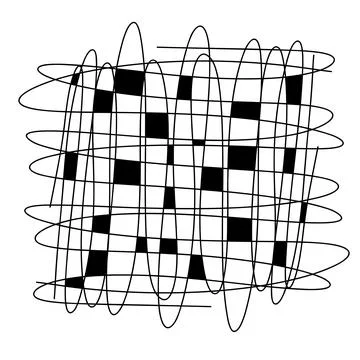 Abstract black and white pattern with checkered squares and wavy lines creating Stock Illustration