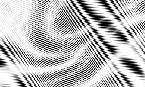 This abstract black and white pattern features wavy lines and gradients Illustration