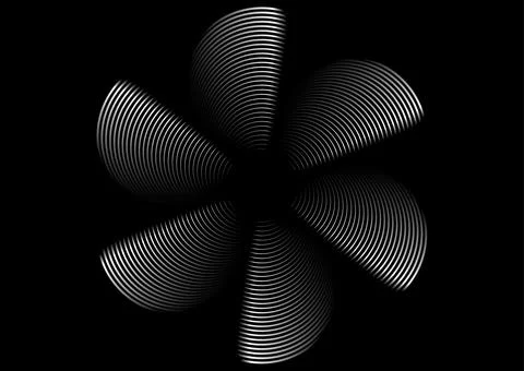 Abstract black and white propeller shape with radial metallic lines on a dark Illustrazione stock