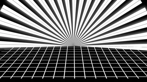 Abstract black and white rays fan over grid horizon pattern graphic 4k ultr.. Stock Footage 317977859
