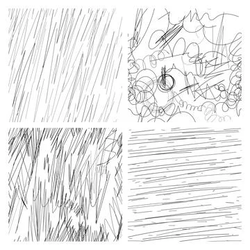 Abstract Black and White Scribble Patterns with Diverse Line Textures Stock Illustration