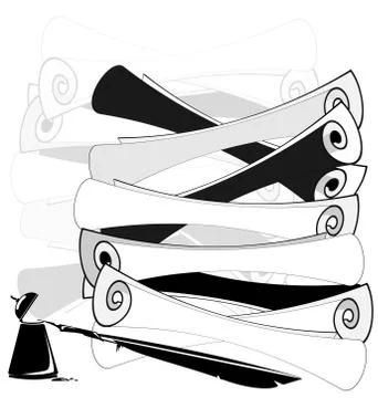 Abstract black and white scrolls and ink Stock Illustration