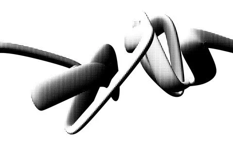 Abstract black and white smoothly bent ribbon curve shape halftone shaded g.. Stock Illustration