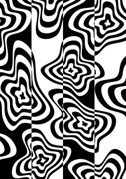 Abstract black and white wavy lines pattern, creating optical illusion. Mod.. イラスト素材