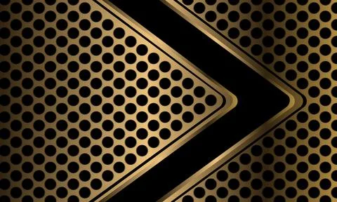 Abstract black arrow direction geometric on gold circle mesh design modern lu Stock Illustration