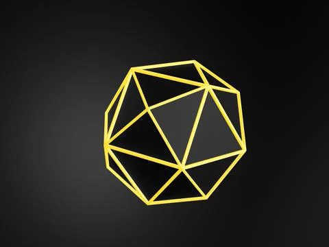 Abstract black atom object with glowing edges Illustrazione stock