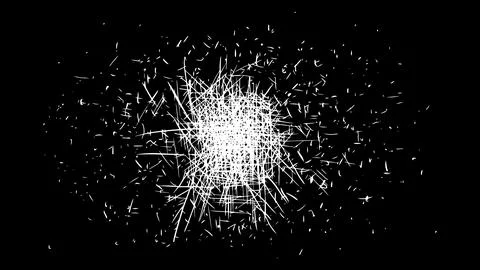 Abstract black background with chaotic white glowing lines gathered in a bright Stockillustratie