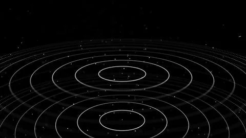 Abstract black background of circular flow of particles. Network connections Illustrazione stock