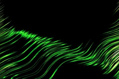 Abstract black background with colored green curl lines Stock Illustration