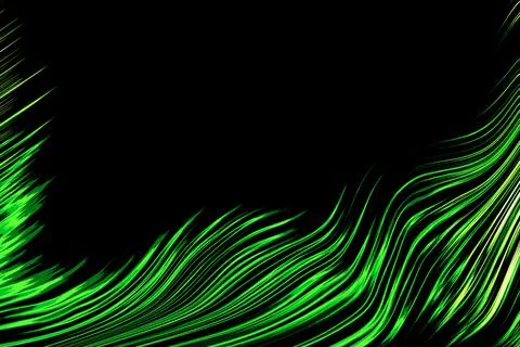 Abstract black background with colored green curl lines Stock Illustration