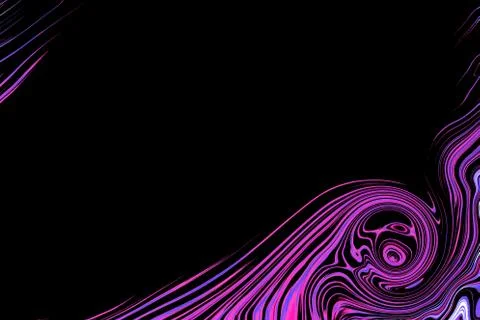 Abstract black background with colored pink curl lines Stock Illustration