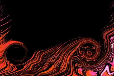 Abstract black background with colored red curl lines Stock Illustration