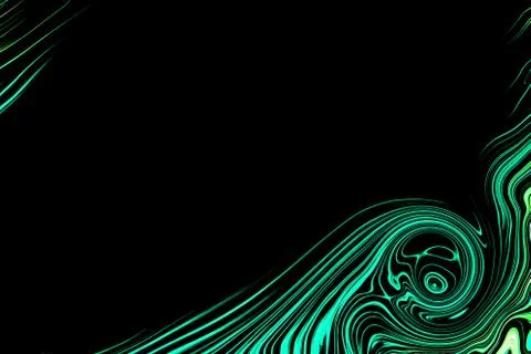 Abstract black background with colored turquoise curl lines Stock Illustration