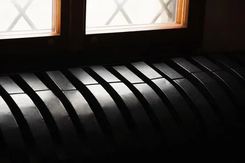 Abstract black background with diagonal lines. Black abstract geometric Stock Photos