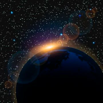Abstract black background with earth and white stars in space. Vector Stock Illustration