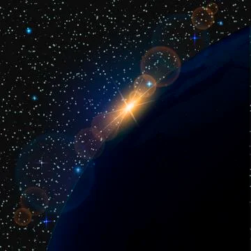 Abstract black background with earth and white stars in space. Vector Stock Illustration