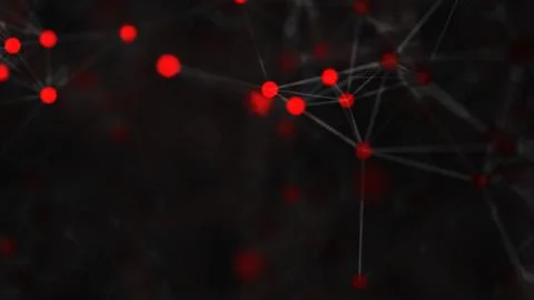 Abstract black background, full of white dots, which are connected with white Illustrazione stock