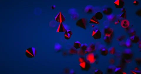 Abstract black background with geometric shapes, depth of field and bokeh. Neon Illustrazione stock