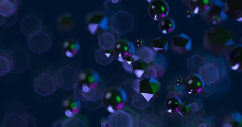 Abstract black background with geometric shapes, depth of field and bokeh. Neon Illustrazione stock
