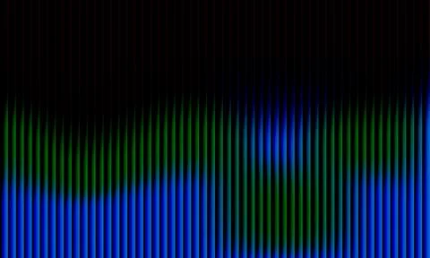 Abstract black background with glowing blue and green vertical lines and 3D.. 库存插图